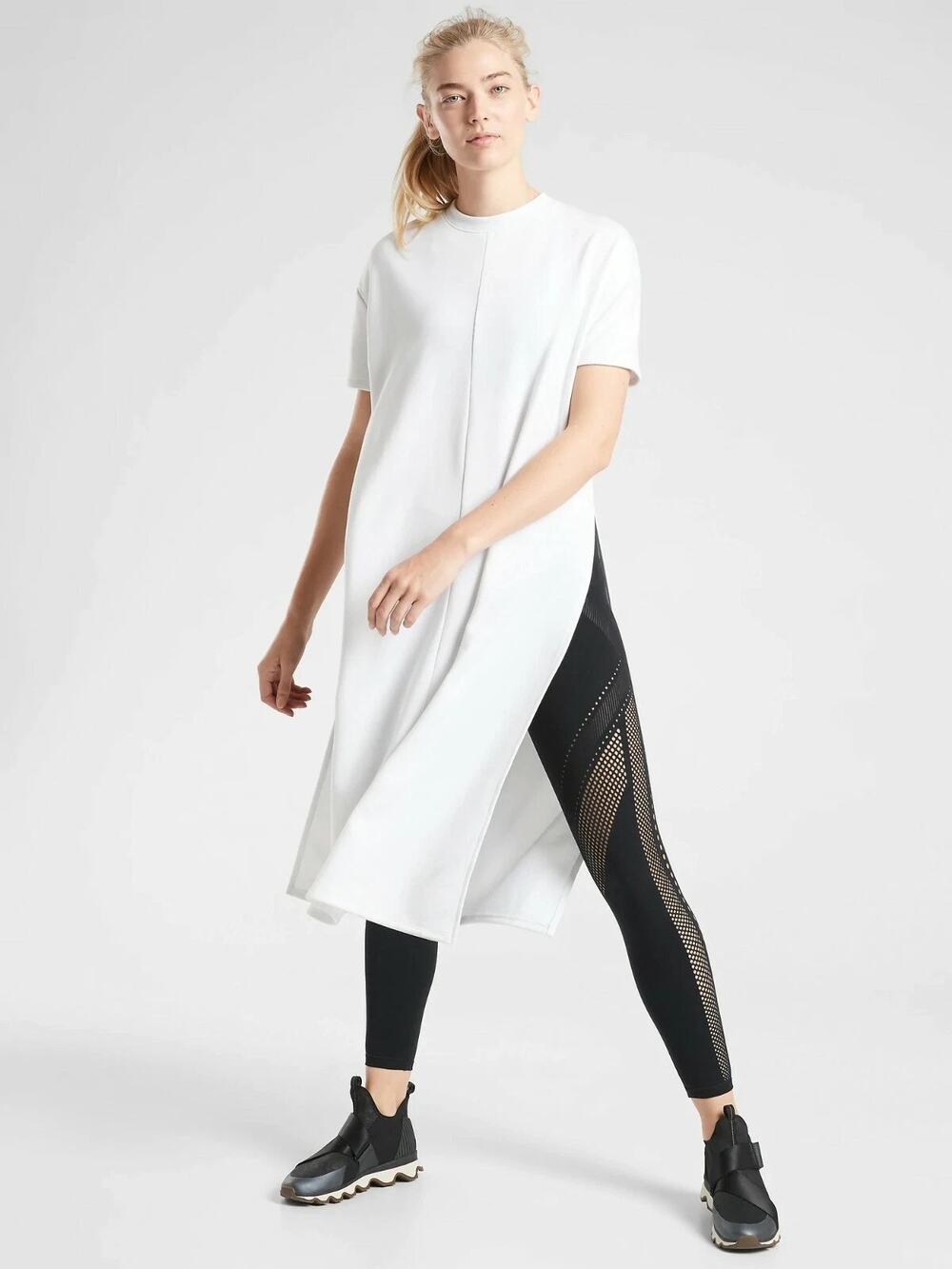 Athleta Sedona White Sweatshirt Midi Dress Sz. Medium NWT Yoga Athleisure